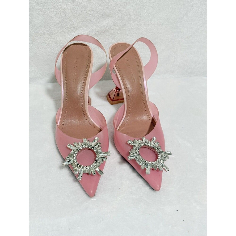 AMINA MUADDI Begum Glass crystal-embellished PVC slingback pumps Sz 8 US / 38 EU